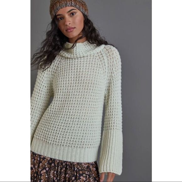 NEW Anthropologie Maeve Dionne Mint Retro Bell-Sleeved Sweater Medium or X-Large - Picture 1 of 7